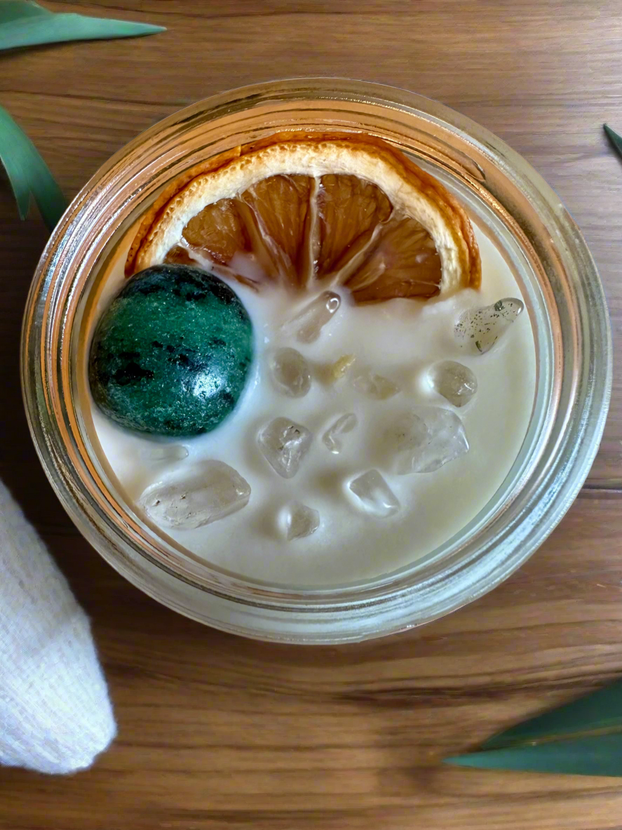 Melon Nectar | Watermelon Lemonade | Ruby Zoisite + Clear Quartz | Reiki Crystal Candle
