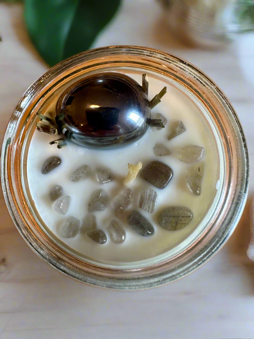 Midnight Tide | Masculine Ocean Vetiver | Hematite + Labradorite | Reiki Crystal Candle
