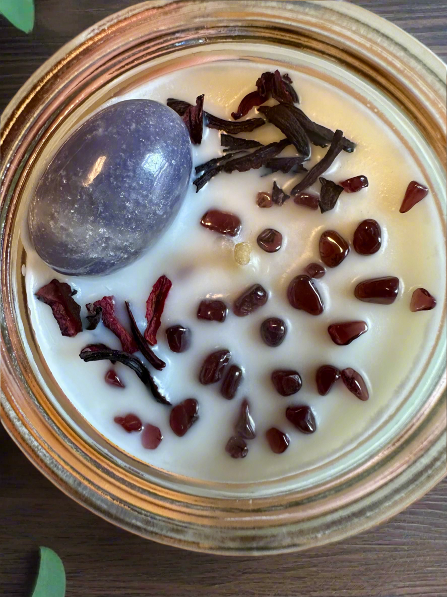 Blackberry Jam | Blackberry Plum | Lepidolite + Garnet | Reiki Crystal Candle