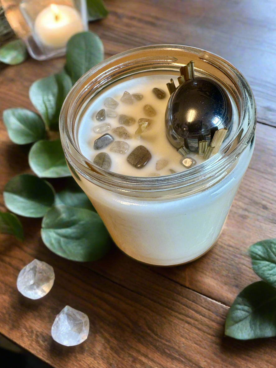 Midnight Tide | Masculine Ocean Vetiver | Hematite + Labradorite | Reiki Crystal Candle