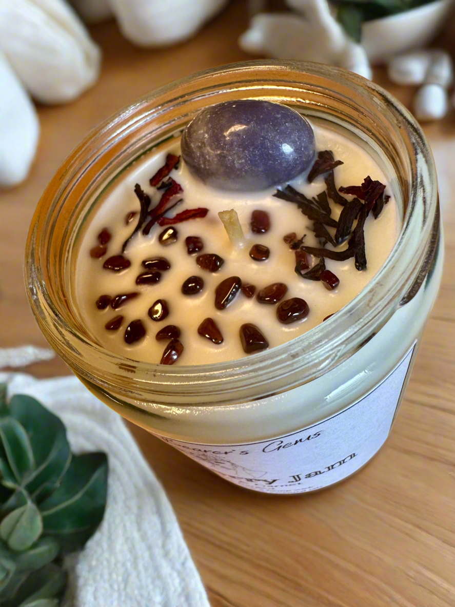 Blackberry Jam | Blackberry Plum | Lepidolite + Garnet | Reiki Crystal Candle