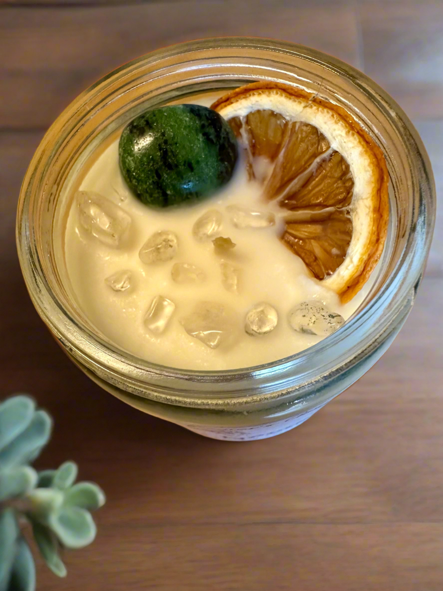 Melon Nectar | Watermelon Lemonade | Ruby Zoisite + Clear Quartz | Reiki Crystal Candle