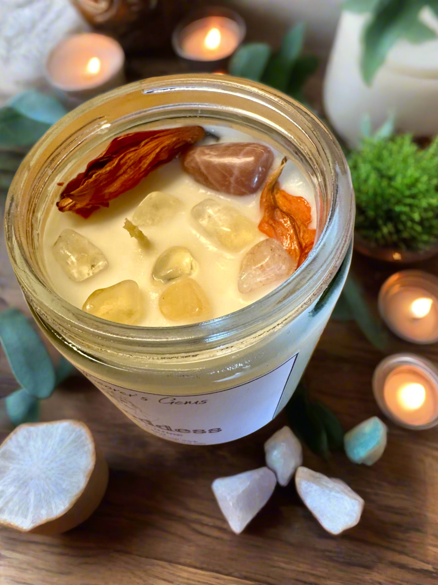 Sun Goddess | Tropical Coconut Banana | Sunstone + Citrine | Reiki Crystal Candle