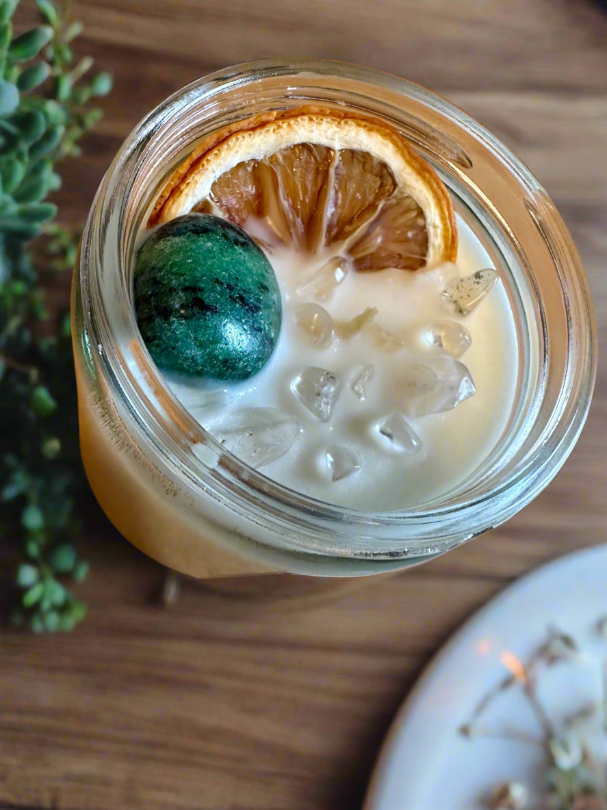 Melon Nectar | Watermelon Lemonade | Ruby Zoisite + Clear Quartz | Reiki Crystal Candle