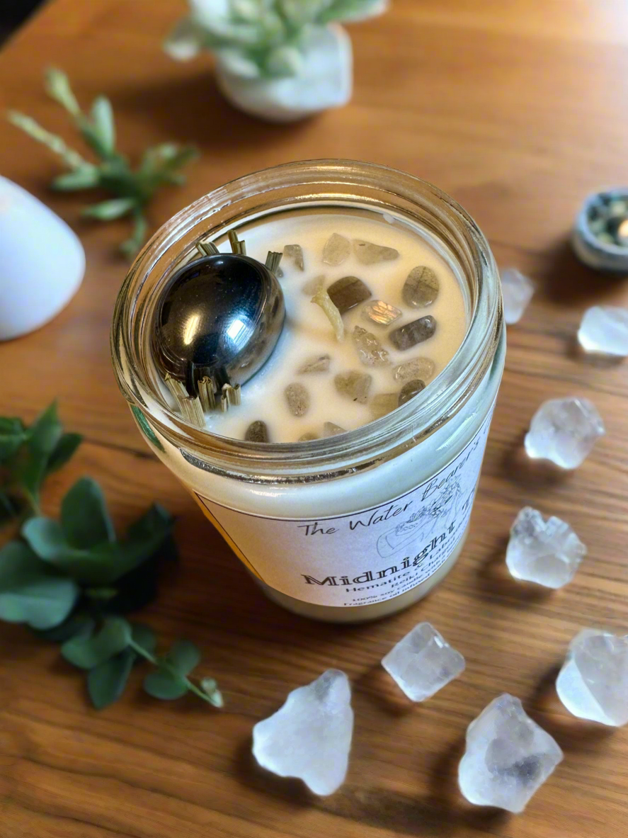 Midnight Tide | Masculine Ocean Vetiver | Hematite + Labradorite | Reiki Crystal Candle