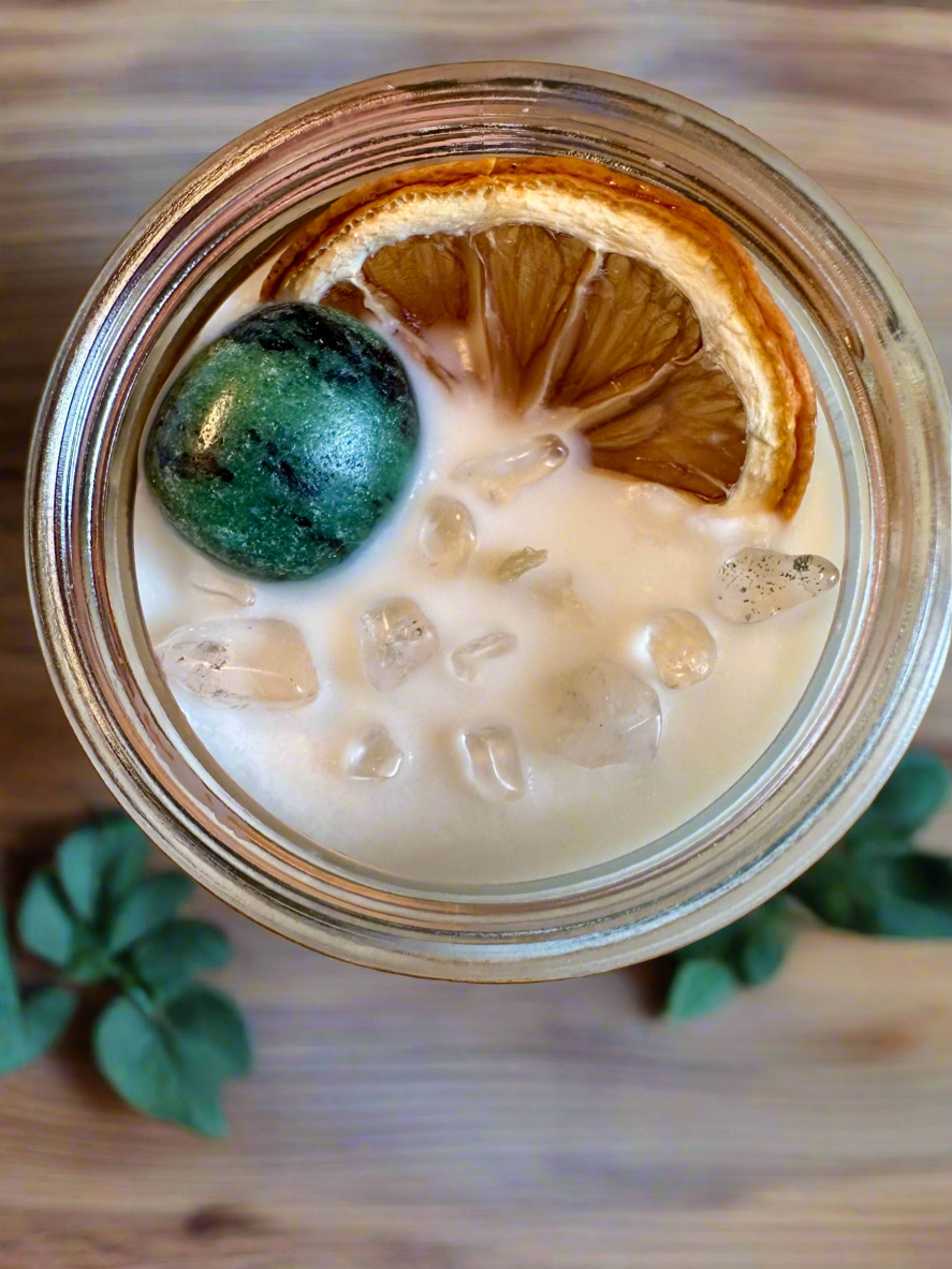 Melon Nectar | Watermelon Lemonade | Ruby Zoisite + Clear Quartz | Reiki Crystal Candle