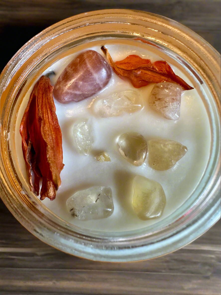 Sun Goddess | Tropical Coconut Banana | Sunstone + Citrine | Reiki Crystal Candle