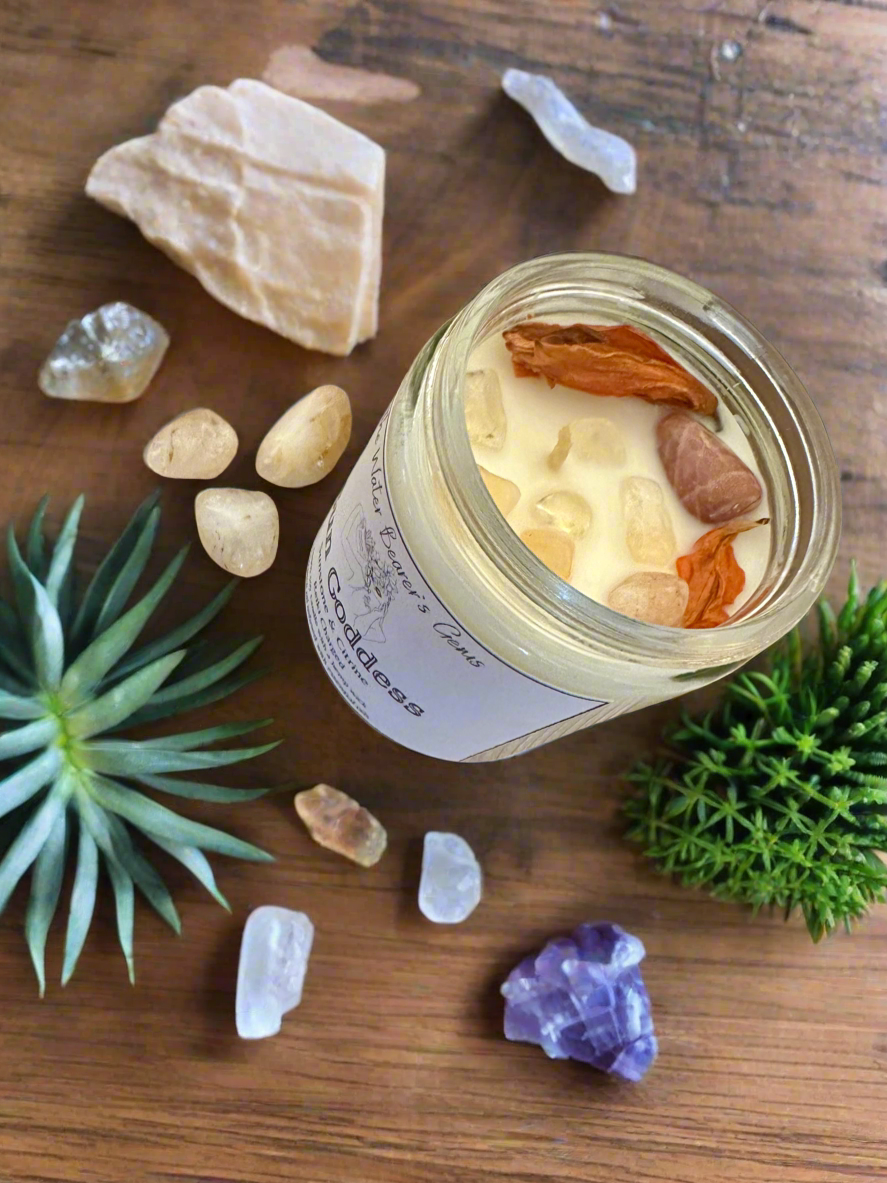 Sun Goddess | Tropical Coconut Banana | Sunstone + Citrine | Reiki Crystal Candle