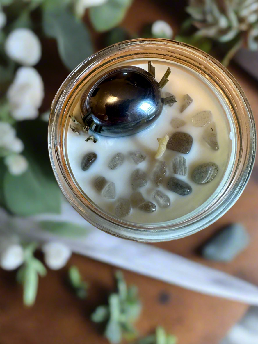 Midnight Tide | Masculine Ocean Vetiver | Hematite + Labradorite | Reiki Crystal Candle