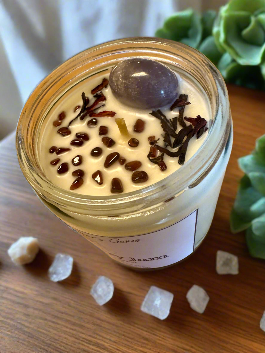 Blackberry Jam | Blackberry Plum | Lepidolite + Garnet | Reiki Crystal Candle