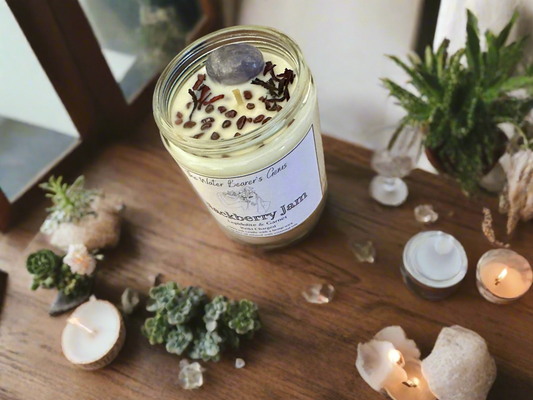 Blackberry Jam | Blackberry Plum | Lepidolite + Garnet | Reiki Crystal Candle
