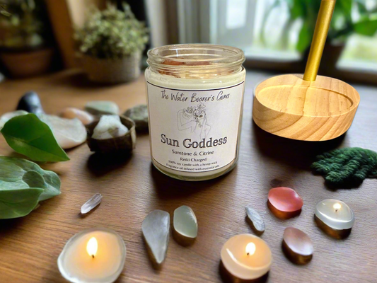 Sun Goddess | Tropical Coconut Banana | Sunstone + Citrine | Reiki Crystal Candle