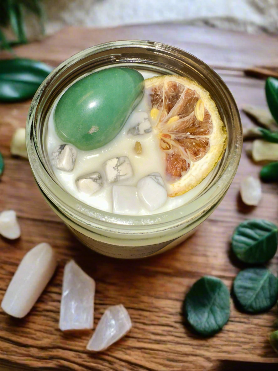 Midnight Margaritas | Lime Coconut Pineapple | Green Aventurine + Howlite | Reiki Crystal Candle