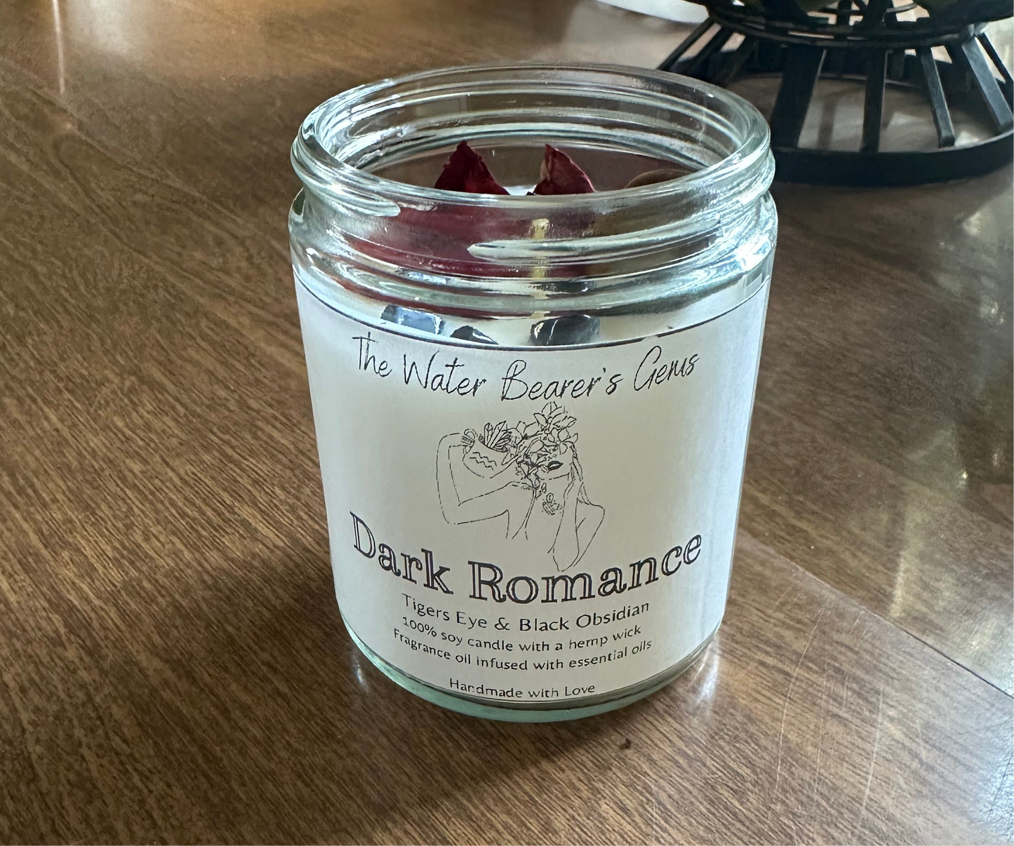 Dark Romance – Reiki-Charged Crystal Soy Candle with Tiger’s Eye & Black Obsidian
