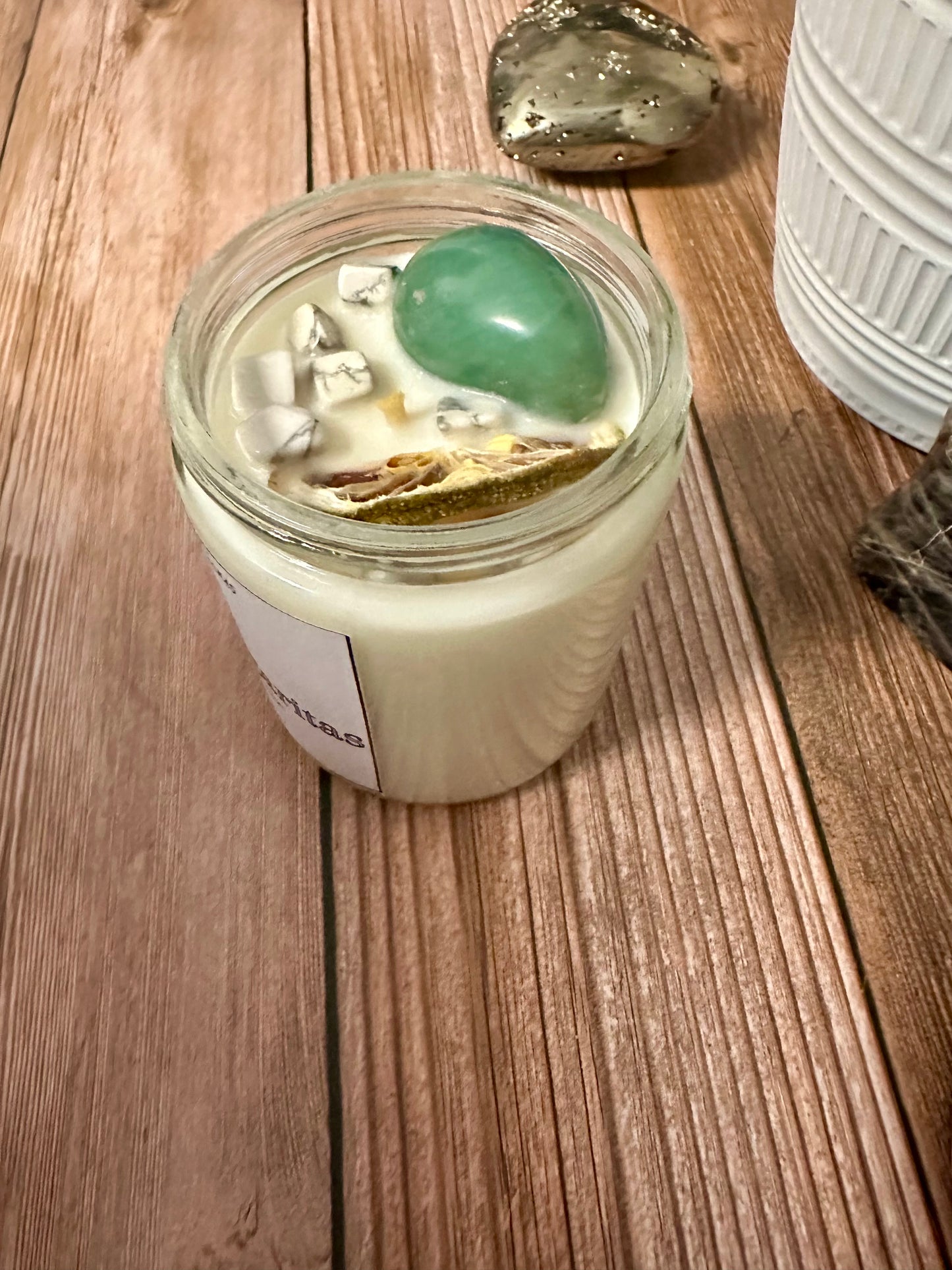 Midnight Margaritas | Lime Coconut Pineapple | Green Aventurine + Howlite | Reiki Crystal Candle