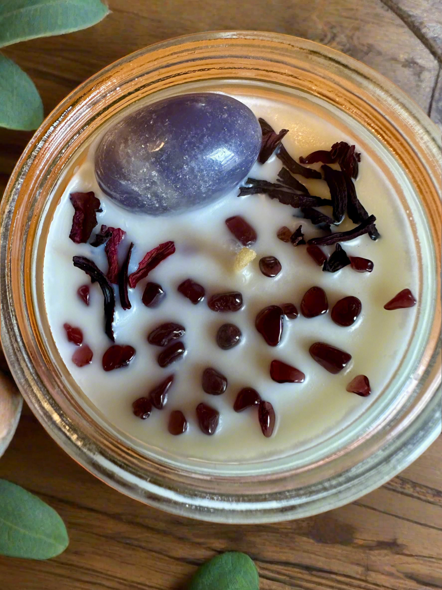Blackberry Jam | Blackberry Plum | Lepidolite + Garnet | Reiki Crystal Candle