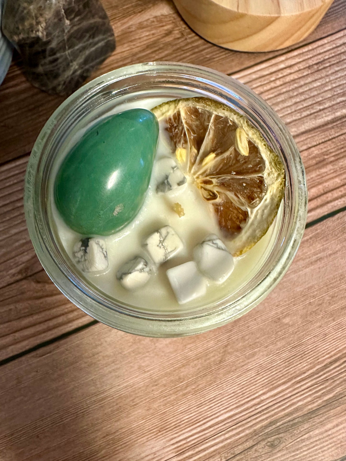 Midnight Margaritas | Lime Coconut Pineapple | Green Aventurine + Howlite | Reiki Crystal Candle