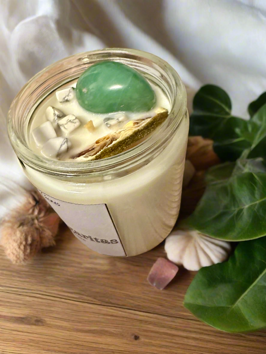 Midnight Margaritas | Lime Coconut Pineapple | Green Aventurine + Howlite | Reiki Crystal Candle