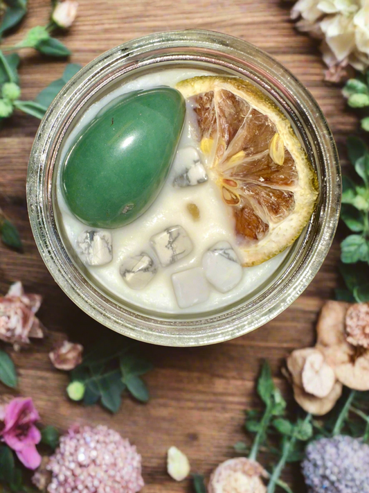 Midnight Margaritas | Lime Coconut Pineapple | Green Aventurine + Howlite | Reiki Crystal Candle